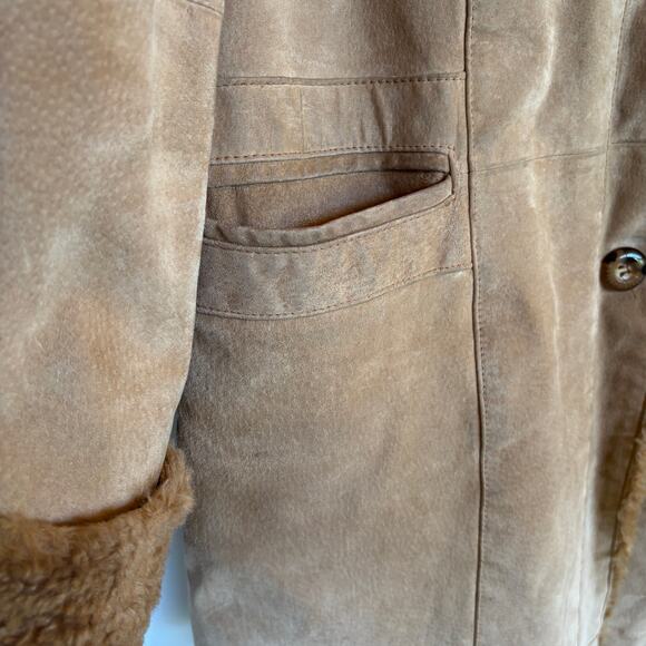 Vintage Leather Pennylane Coat Faux Fur Trim Longline Winter Heavy Hooded Medium - Picture 6 of 12